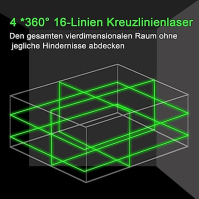 Zelená sada křížového laseru Hancaner 16 Line Laser Level IP54 vodováha 360° křížový laser samonivelační +1,5M stativ +2400mAh b